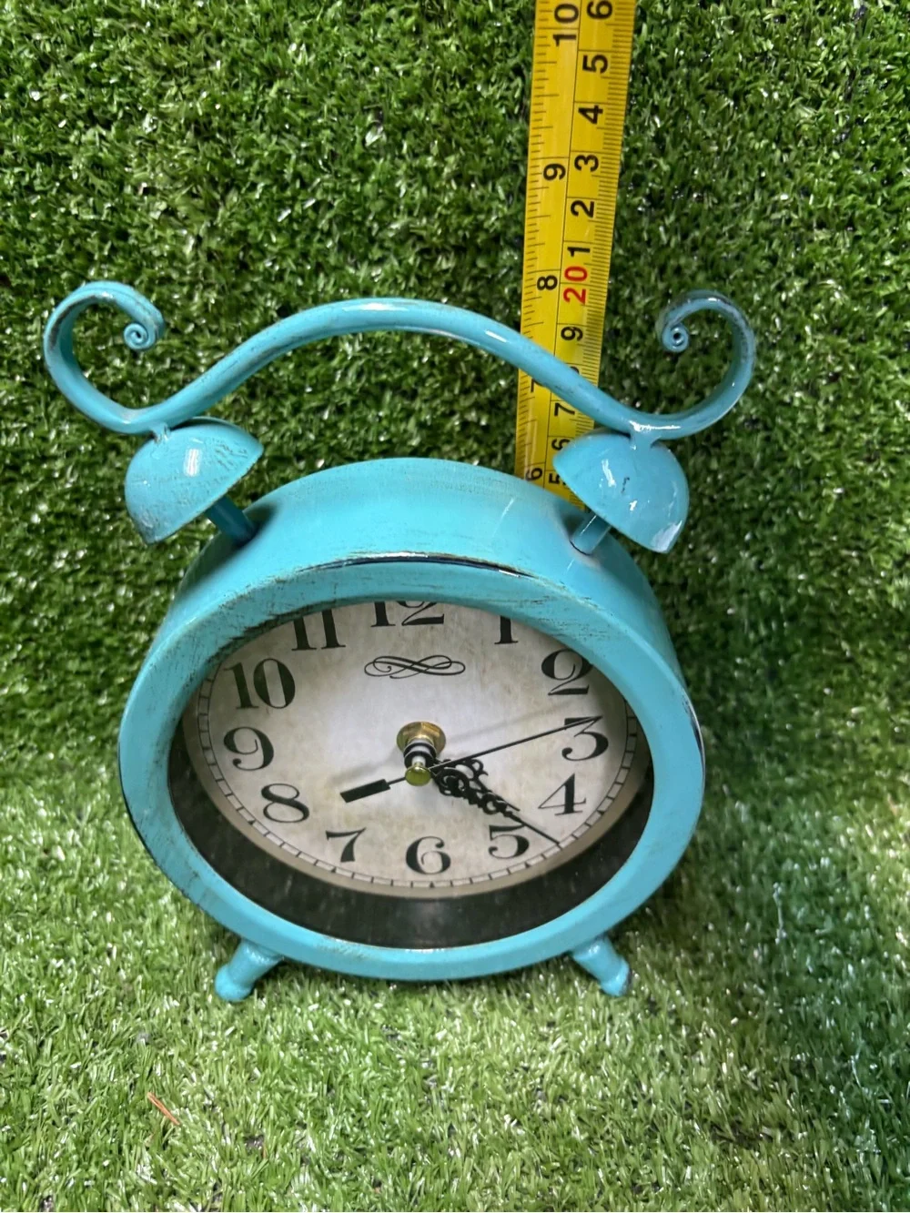 Turquoise Vintage-Style Metal Alarm Clock Wall Decor
